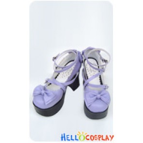 Purple Ruffle Bows Sweet Chunky Princess Lolita Shoes