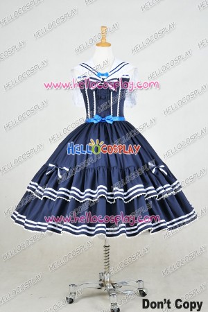 Lolita Dress Sweet Lolita Gothic Punk Jumper Skirt Navy Blue Sailor Cosplay Costume