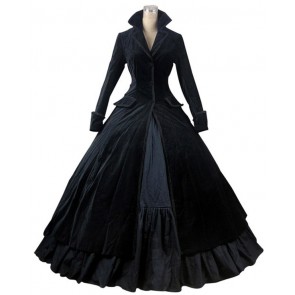 Victorian Gothic Black Gown Dress Coat Reenactment Stage Punk Lolita Dress Costume