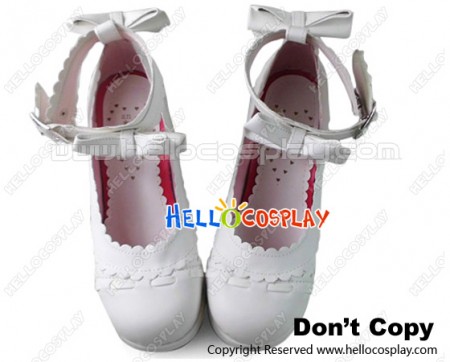 Lolita Shoes White Lace Ankle Strap Scalloped Feminine Sweet Chunky