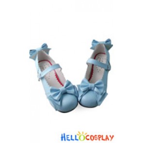 Princess Lolita Shoes Sweet Matte Blue Instep Strap Bows Lace Heart Shaped Buckle