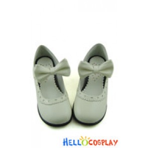 White Charlotte Bow Low Heel Chunky Sweet Lolita Shoes