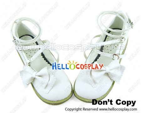 Matt White Bow Low Heels Chunky Sweet Lolita Shoes