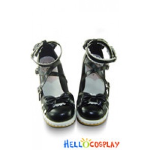 Black White Heart Shaped Buckles Platform Princess Lolita Shoes