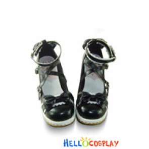 Black White Heart Shaped Buckles Platform Princess Lolita Shoes
