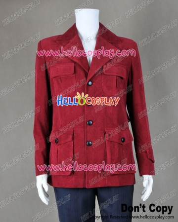 Doctor Cosplay Dr Dark Red Corduroy Trench Coat Costume