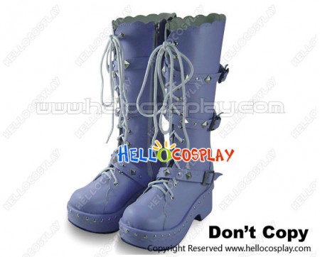 Matt Purple Rivets Ruffle Chunky Punk Lolita Boots