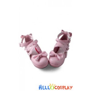 Sweet Lolita Shoes Platform Pink Matte Ruffle Lace Straps Bows