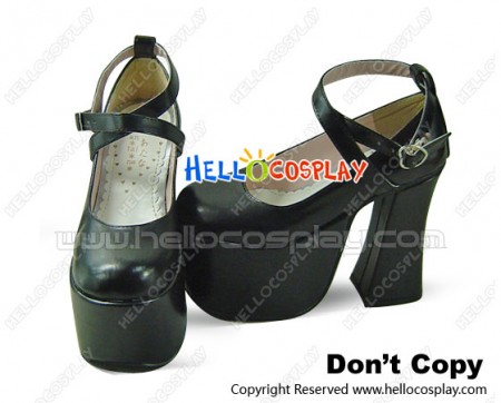 Matte Black Crossing Strap Chunky Princess Lolita Shoes