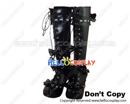 Black White Heart Lace Bows Chunky Princess Lolita Boots