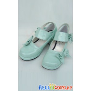 Mint Green Chunky Bow Princess Lolita Shoes With Ankle Strap