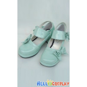 Mint Green Chunky Bow Princess Lolita Shoes With Ankle Strap