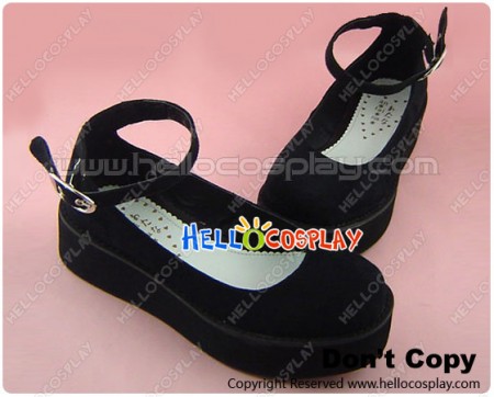 Black Suede Ankle Strap Platform Princess Lolita Shoes