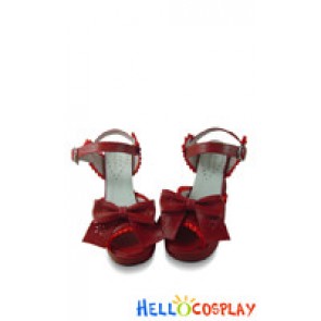 Matt Wine Red ViVi Detachable Bow Chunky Princess Lolita Shoes