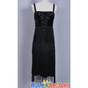 Historical Costume Black Braces Skirt Strap Dress Retro Vintage