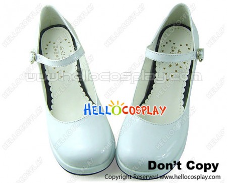 Mirror White Plain Single Strap Chunky Princess Lolita Shoes