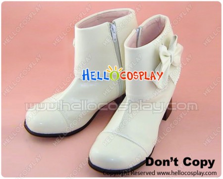 Matt White Ruffle Bow Chunky Sweet Lolita Short Boots