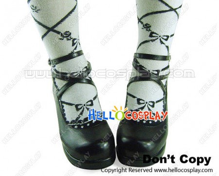 Black Crisscross Ankle Strap Chunky Princess Lolita Shoes