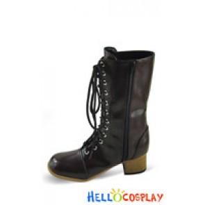 Brown Zipper Shoelace Chunky Punk Lolita Boots