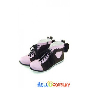 Pink Heart Shaped Lace Brown Sweet Lolita Bow Short Boots