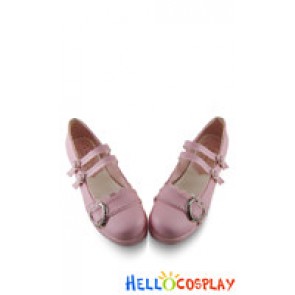 Matt Pink Two Straps Ruffle Platform Princess Lolita Shoes