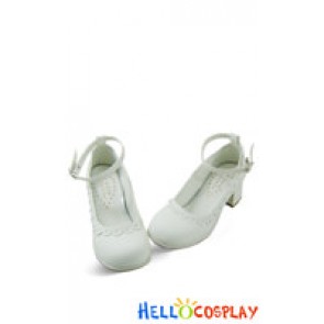 White Ruffle Ankle Strap Chunky Sweet Lolita Shoes