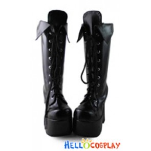 Punk Lolita Boots High Chunky Platform Black Lace Up