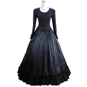 Civil War Victorian Brocaded Ball Gown Black Dress