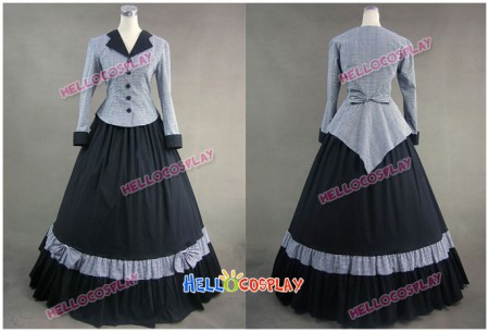 Civil War Victorian Tartan Evening Gown Gray Dress