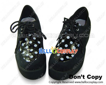 Suede Black And White Polka Dot Platform Punk Lolita Shoes