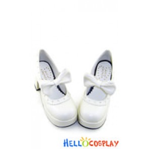 White IW Charlotte Bow Strap Chunky Sweet Lolita Shoes