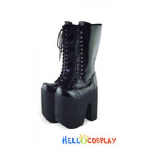 Matte Black Lacing Chunky Punk Lolita Boots