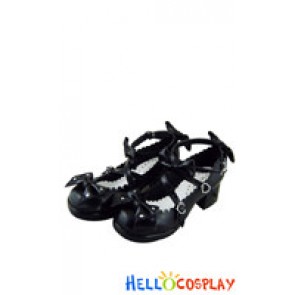Cool Black Crossing Straps Scalloped Sweet Lolita Shoes