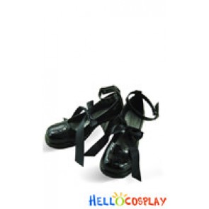 Black Satin Bow Ankle Strap Chunky Sweet Lolita Shoes