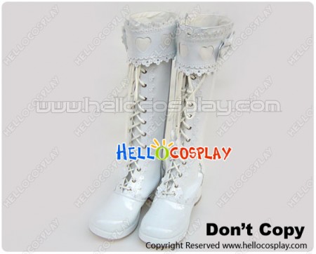 Mirror White Heart Ruffle Chunky Princess Lolita Long Boots
