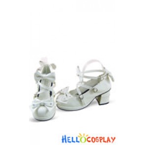 White Ankle Straps Heart Shaped Buckle Sweet Lolita Shoes