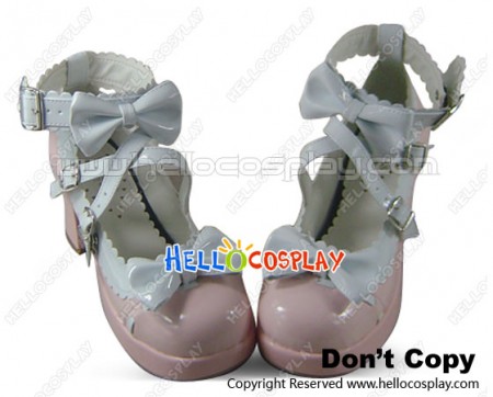 Pink And White Bow Lace Crisscross Ankle Straps PU Lolita Shoes