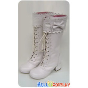 Matt White Heart Ruffle Chunky Princess Lolita Long Boots