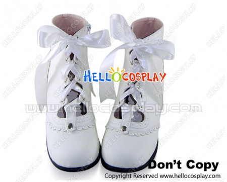 Matt White Satin Lace Ruffle Chunky Princess Lolita Boots