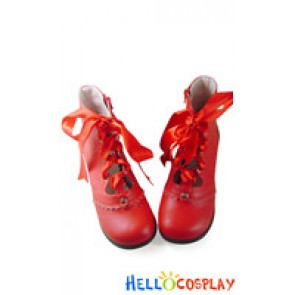 Matt Red Satin Lace Ruffle Chunky Princess Lolita Boots