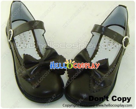 Matt Brown Bow Straps Ruffle Chunky Princess Lolita Shoes