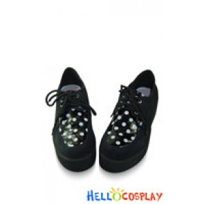 Suede Black And White Polka Dot Platform Punk Lolita Shoes