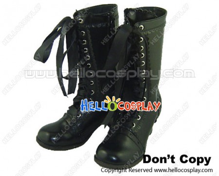 Black Satin Lace Ruffle Chunky Princess Lolita Boots