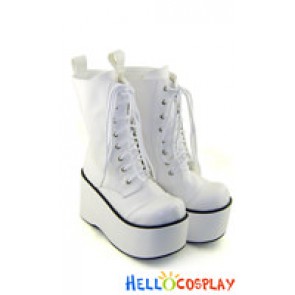 White Lace Up Platform Japanese Gothic Lolita Boots