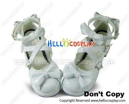 Mirror White Ruffle Bows Straps Chunky Princess Lolita Shoes