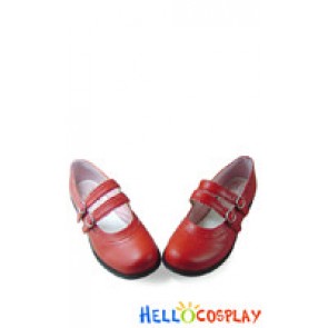 Wine Red Double Straps Low Chunky Sweet Lolita Shoes