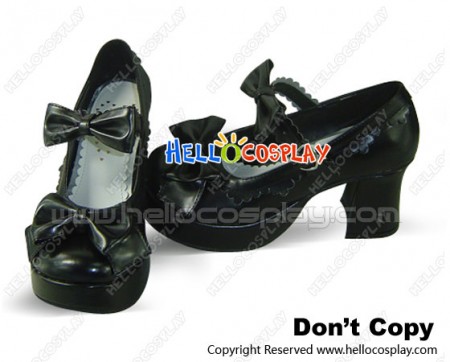 Black Strawberries Bows Chunky Princess Lolita Shoes