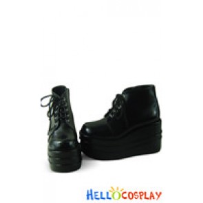 Gorgeous Black Lace Up High Platform Ankle Lolita Shoes