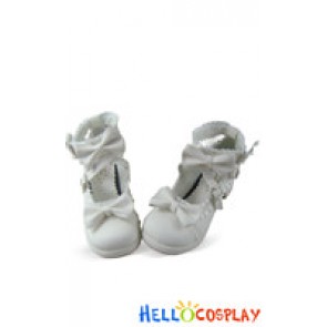 White Chunky Heels Ankle Straps Ruffle Princess Lolita Shoes