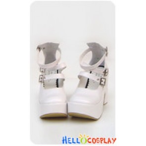 Matt White Three Straps Chunky Punk Lolita Shoes
